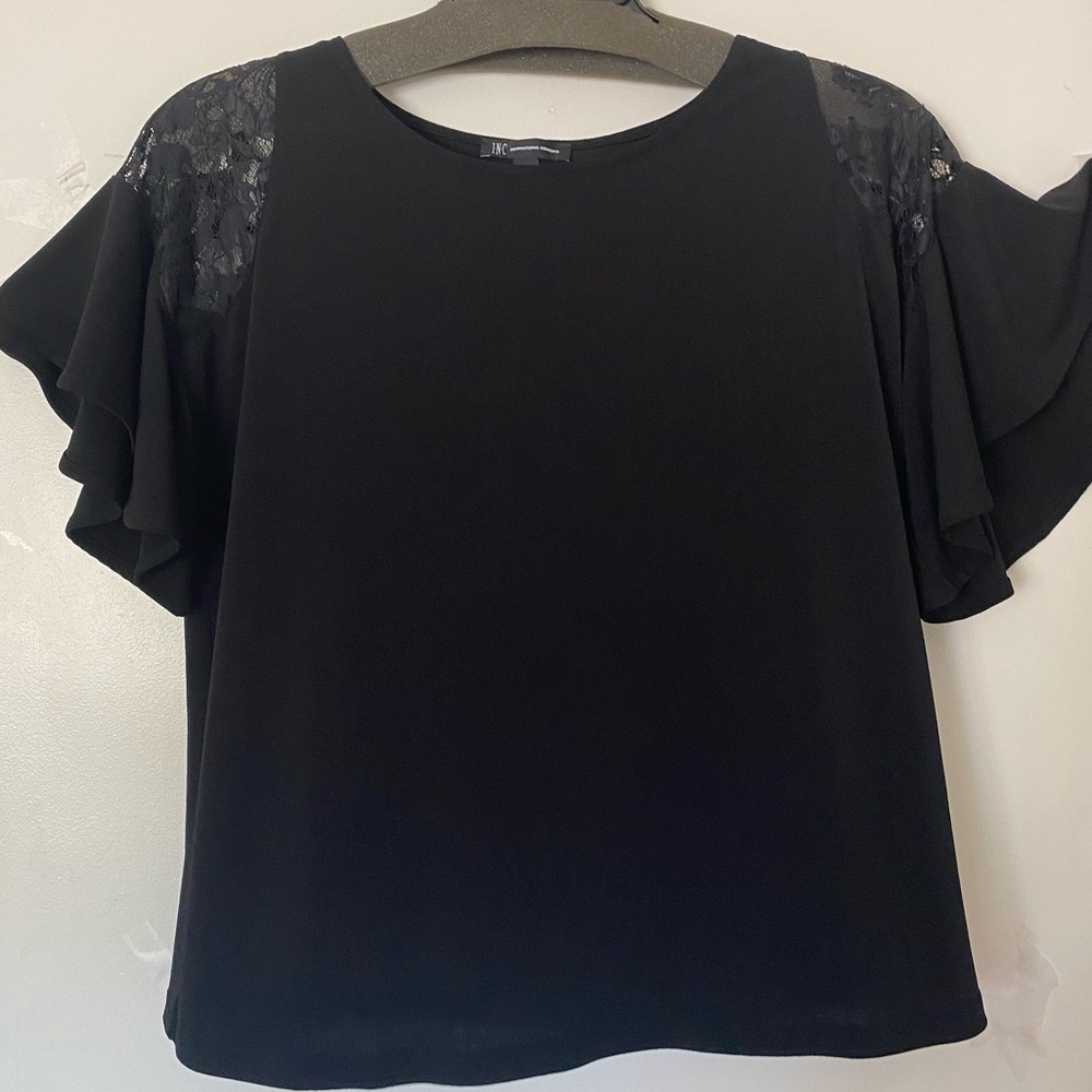 INC International Concepts Black Flutter Sleeve Blouse